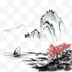 中国风山水小船图片_水墨中国风写意山水
