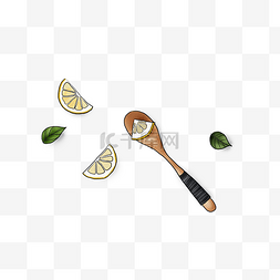 夏季食物手绘柠檬和勺子