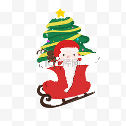 圣诞节麋鹿和雪橇图片_圣诞树和圣诞老人滑雪