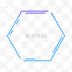 科技边框免扣图片_蓝色紫色科技感外发光几何方形六