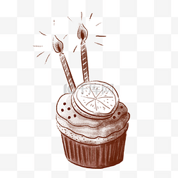 生日快乐图片_手绘速写风纸杯蛋糕和蜡烛PNG免抠