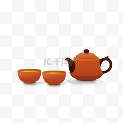 紫色湖茶壶茶杯手绘
