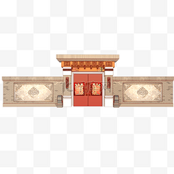 古风大门图片_手绘中国古风建筑大门