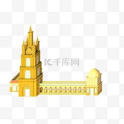 城堡金色图片_C4D设计2.5D金色城堡
