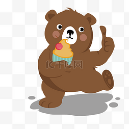 可爱棕熊图片_吃蛋糕的小熊免抠图