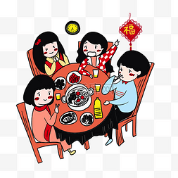 中国结猪年图片_春节除夕可爱少年少女聚餐中国结