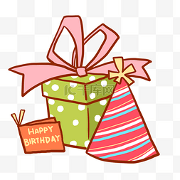 生日帽涂鸦图片_卡通手绘糖果色礼盒和生日帽PNG免