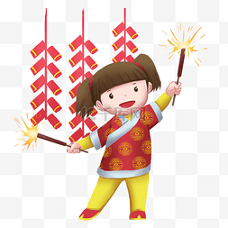 红色鞭炮挂饰图片_新年人物和鞭炮插画