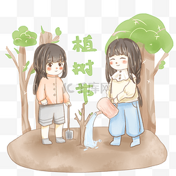 女生图片_植树节大家给小树浇水