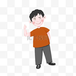 小红书app图片_简约手绘穿红衣服的男孩插画海报