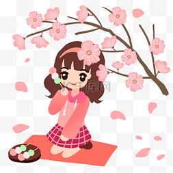 樱花树下的甜美少女