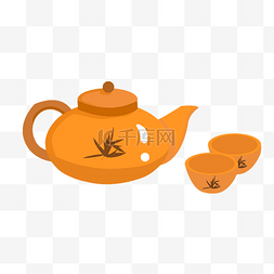 茶杯茶壶插画图片_手绘餐具茶壶插画