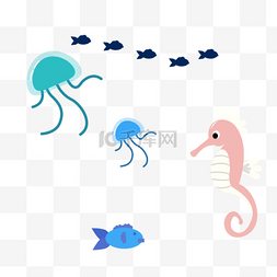 夏季大海海洋卡通海底动物