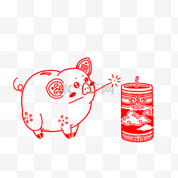 红色剪纸可爱的猪
