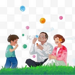 绿泡泡图片_手绘一家人亲子活动一起游玩