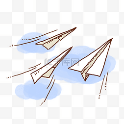 卡通云图片_手绘三个向上飞的纸飞机PNG免抠素