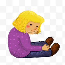 紫色衣服的女孩图片_卡通手绘坐在地上可爱的女孩
