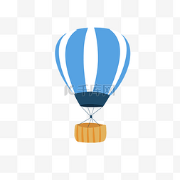 平面简约装饰图片_蓝色条纹简约热气球在空中