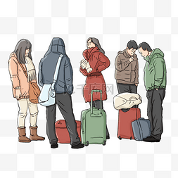 旅游家人卡通图片_卡通手绘春运提着行李等车的人