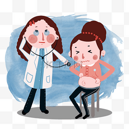 白色手绘听诊器图片_医疗人物和孕妇插画