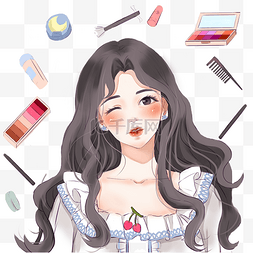 化妆品手绘女孩图片_手绘女孩化妆品插画