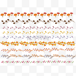 叶子蘑菇图片_通用节日多彩卡通手绘分割线