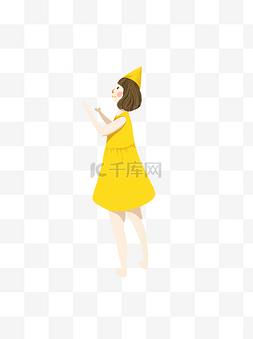 卡通穿着黄色裙子的小女孩可商用
