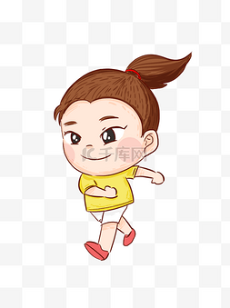 手绘微笑向前奔跑的可爱卡通小女