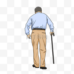 重阳节老年人拄拐杖走路背影