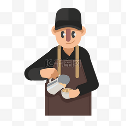 人图片_手绘倒奶茶的男服务员