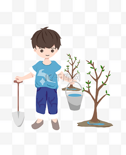 植树节手拿水桶的男孩