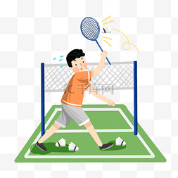 卡通手绘打羽毛球的男孩