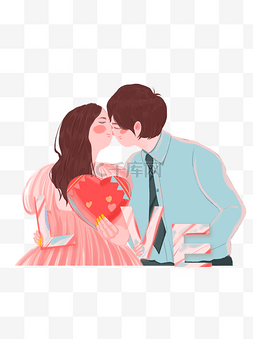 接吻节图片_浪漫唯美接吻的情侣人物插画设计