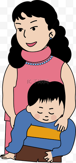 卡通依偎图片_母亲节促销矢量扁平简洁母子感恩