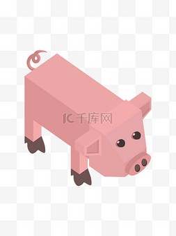 立体猪图片_2.5D积木猪动物元素