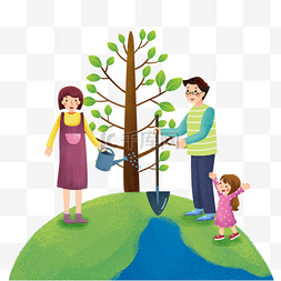 植树节设计图片_家人一起植树节植树