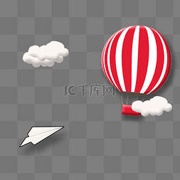 热气球插图图片_纸飞机天空中飞翔的热气球