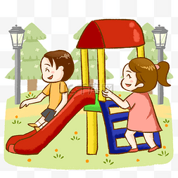 玩耍的男孩图片_公园玩滑滑梯的男孩和女孩