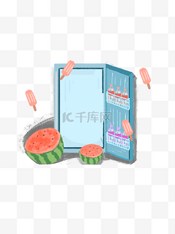 西瓜饮料的图片_冰箱西瓜和飞舞的雪糕可商用元素