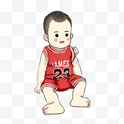 篮球亲子图片_穿篮球运动衣的婴儿手绘卡通插画