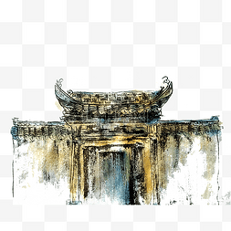 水墨十一图片_民居宅门古典建筑水墨国画屋檐大