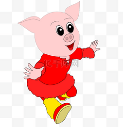 猪奔跑图片_2019年猪年穿着裙子奔跑的小猪