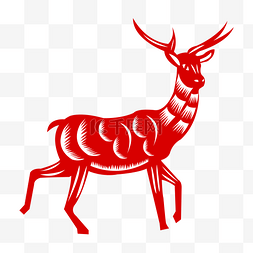 红色的小鹿剪纸插画