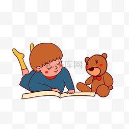 矢量手绘小熊图片_手绘卡通矢量小孩子和小熊看书