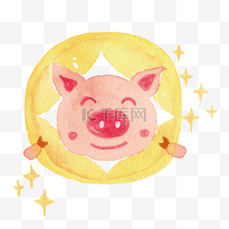 手绘水彩可爱小猪图片_卡通手绘中国风猪插画小猪