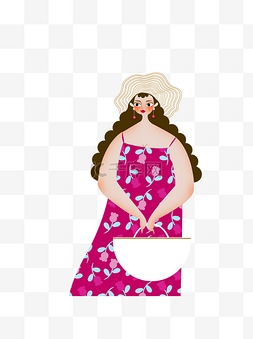 穿花裙子的胖女人人物插画