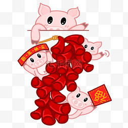 小猪插画图片_2019年猪年金猪过年新年快乐放鞭