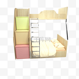 木质双人床图片_3D暖色木质高低床