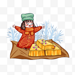 过年吃饺子图片_农历新年传统习俗年糕手绘插画