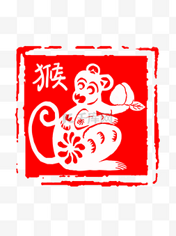 红色商业风图片_中国风红色古典生肖猴子印章边框